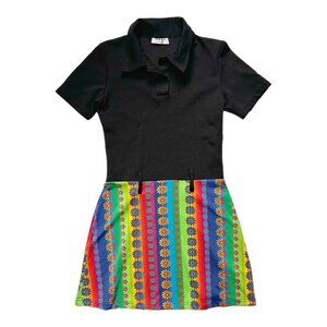 90s Y2K vintage rainbow mini dress retro mod stripe daisy flower pattern polo